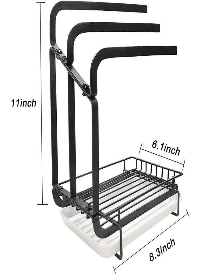 Home Elem Kitchen Sink Organizer with Towel Holder | Rustproof Stainless Steel Countertop Storage for Sponge, Soap & Dishcloth | Removable Drip Tray - Image 3